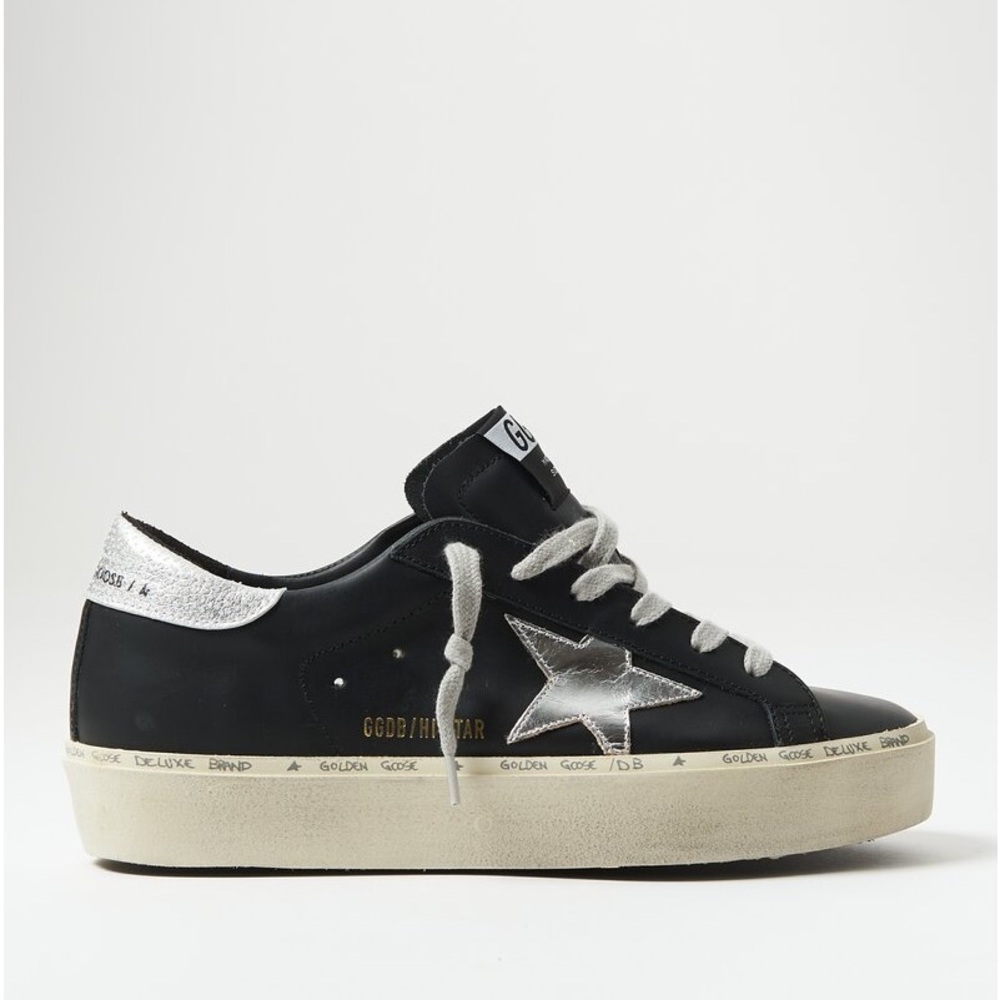Golden Goose Leather Hi Star Sneaker in Black with Silver